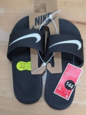Nike Black & White Slide Sandals 4Y